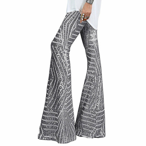 Sparkling High Waist Flared Pants Slimming Wide Leg Trousers