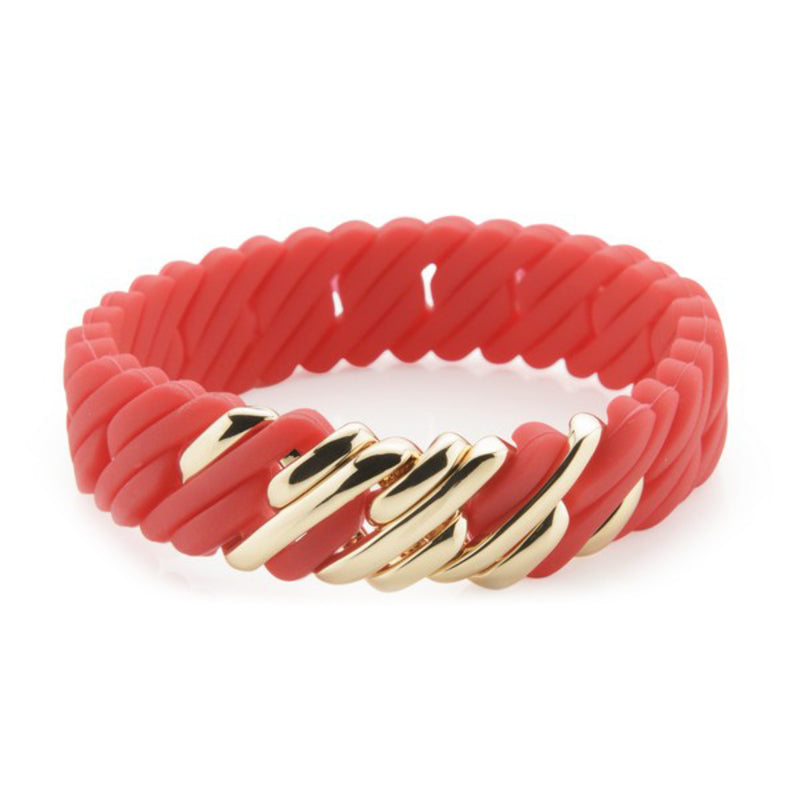 Bracciale da donna TheRubz 02-100-418 Silicone rosso Acciaio inossidabile Acciaio dorato/Silicone (15 mm x 18 cm)