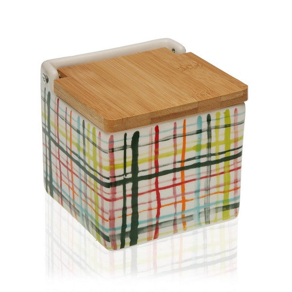 Salt Shaker with Lid Bands Ceramic Bamboo