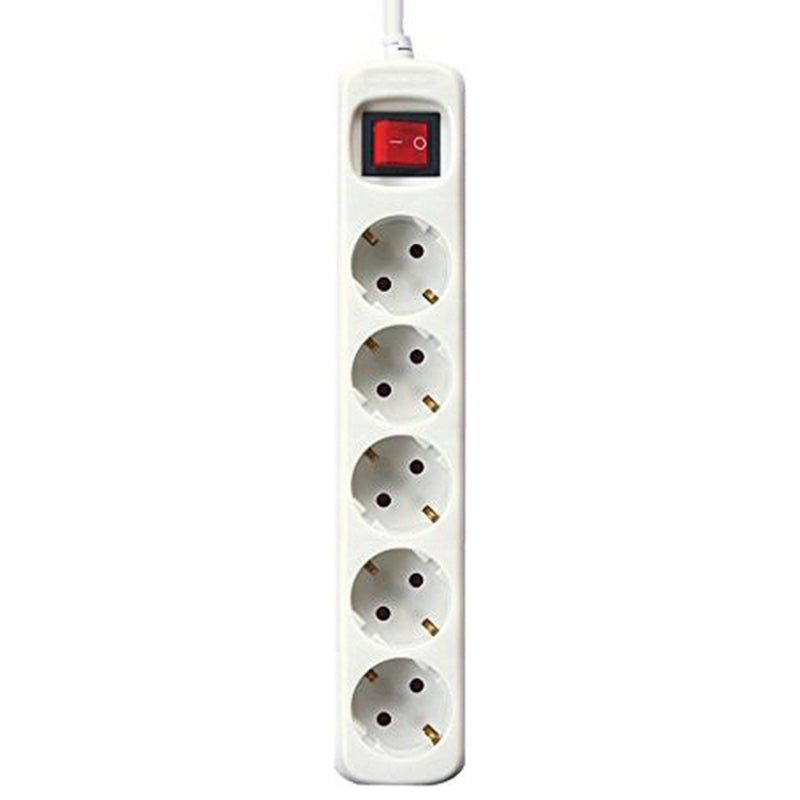 Power Socket - 5 sockets with Switch Silver Electronics White