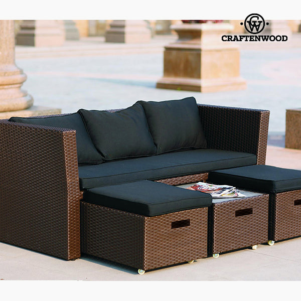 Set divano e pouf (4 pezzi) in rattan marrone nero