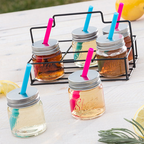 Bicchieri da shot Wagon Trend con coperchi, cannucce e cestino in metallo (confezione da 6)