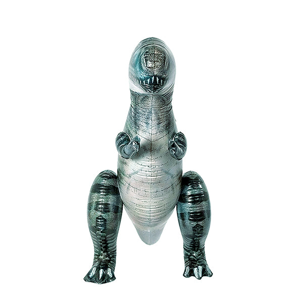 Junior conosce il dinosauro gonfiabile gigante T-Rex