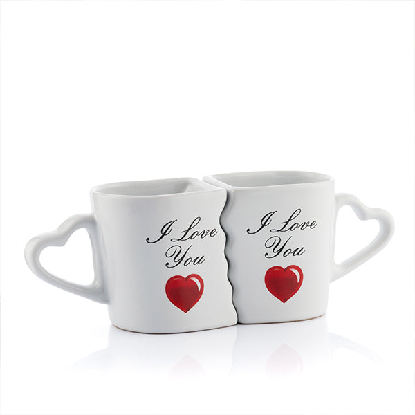 Tazze collegate con manici a cuore I Love You (set da 2)