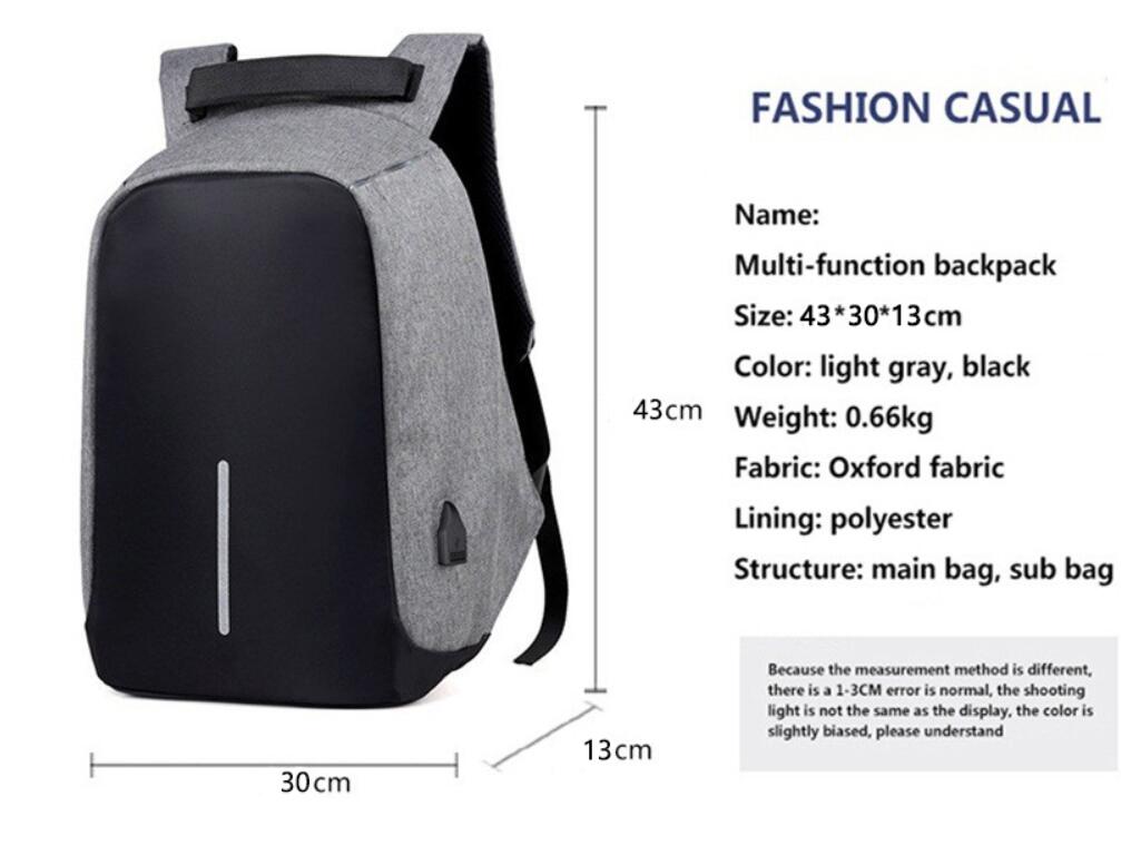 Borsa antifurto da uomo Zaino per laptop Zaino da viaggio Carica USB College