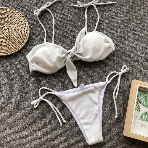 2021 Nuovo set bikini a due pezzi a vita bassa stampato con nodo