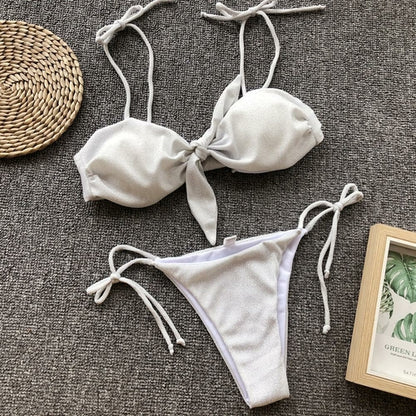 2021 Nuovo set bikini a due pezzi a vita bassa stampato con nodo