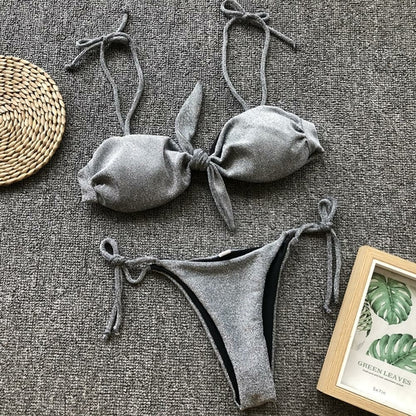 2021 Nuovo set bikini a due pezzi a vita bassa stampato con nodo
