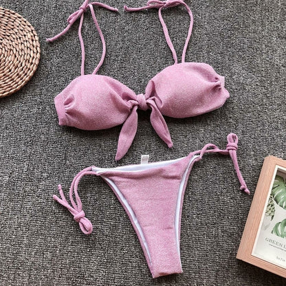 2021 Nuovo set bikini a due pezzi a vita bassa stampato con nodo