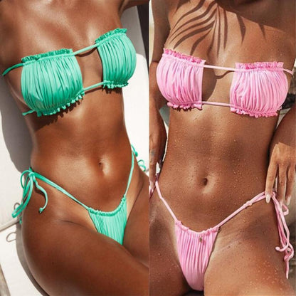 2021 Nuovo costume da bagno bikini a due pezzi a vita bassa stampato con nodo