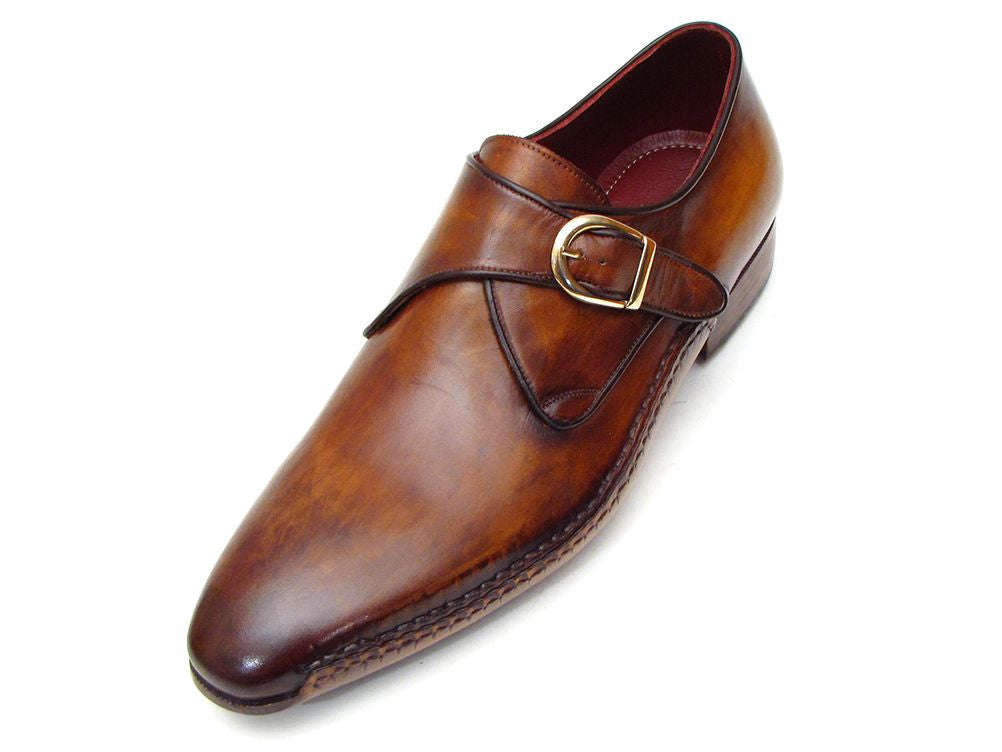 Paul Parkman Monkstraps singoli da uomo in pelle marrone (ID#69V5E)