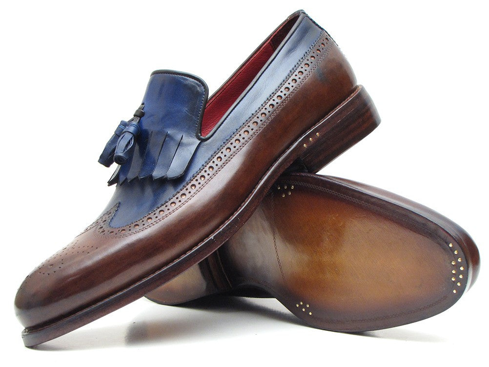 Paul Parkman Mocassino Kiltie con nappe marrone scuro e blu scuro (ID#KT44BN)