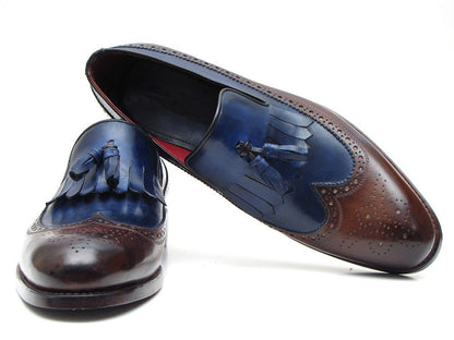 Paul Parkman Mocassino Kiltie con nappe marrone scuro e blu scuro (ID#KT44BN)