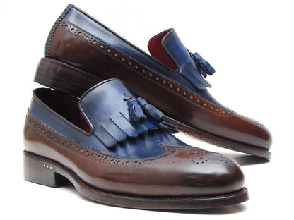 Paul Parkman Mocassino Kiltie con nappe marrone scuro e blu scuro (ID#KT44BN)