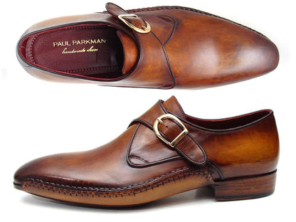 Paul Parkman Monkstraps singoli da uomo in pelle marrone (ID#69V5E)