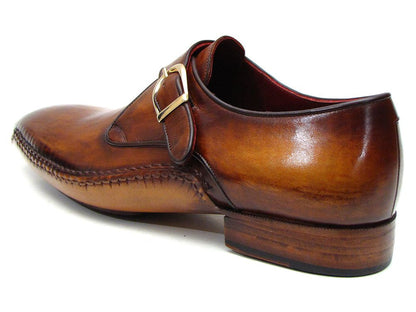 Paul Parkman Monkstraps singoli da uomo in pelle marrone (ID#69V5E)