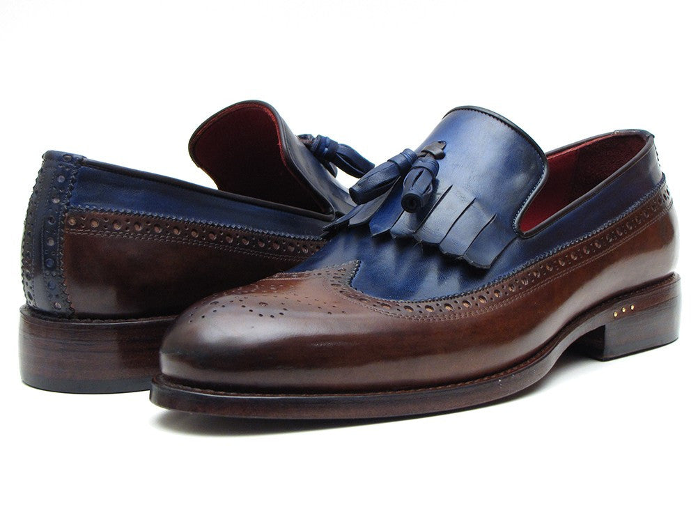 Paul Parkman Mocassino Kiltie con nappe marrone scuro e blu scuro (ID#KT44BN)