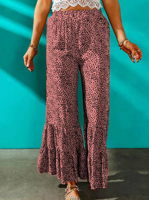 Pantaloni da donna leopardati Pantaloni svasati con pieghe larghe femminili 