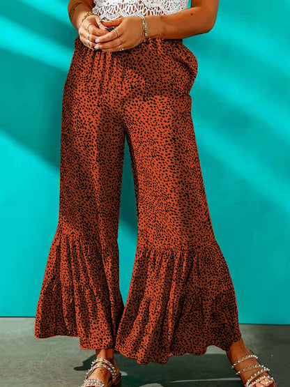 Pantaloni da donna leopardati Pantaloni svasati con pieghe larghe femminili 