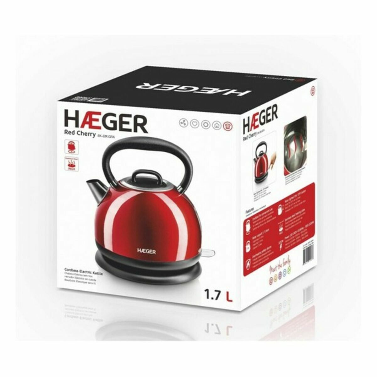 Water Kettle and Electric Teakettle Haeger EK-22R.021A Red Stainless steel 2200 W 1,7 L