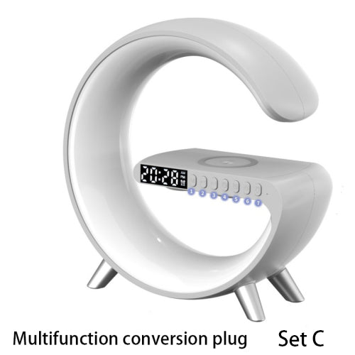 Lampada LED intelligente a forma di G. Altoparlante Bluetooth. Caricabatterie wireless. App per lampada d'atmosfera