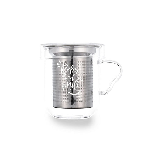 Piece Coffee Cup Set Quid Serenia Transparent Glass Stainless steel 350 ml 3 Pieces