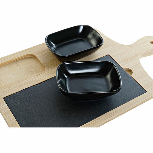 Appetizer Set DKD Home Decor Black Natural Bamboo Plastic Stoneware Board Cottage 33 x 19,7 x 3,5 cm (4 pcs)
