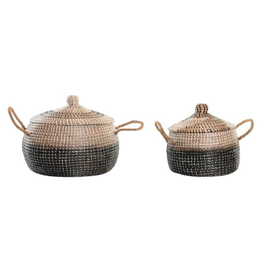 Basket set DKD Home Decor Grey Natural Bicoloured Seagrass Boho 41 x 41 x 33 cm (2 Units)