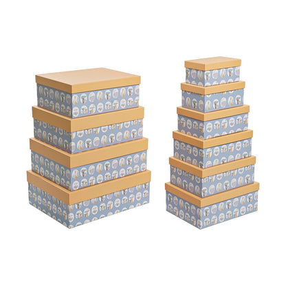 Set di Scatole per Sistemare Impilabili DKD Home Decor animali Azzurro Cartone (43,5 x 33,5 x 15,5 cm)