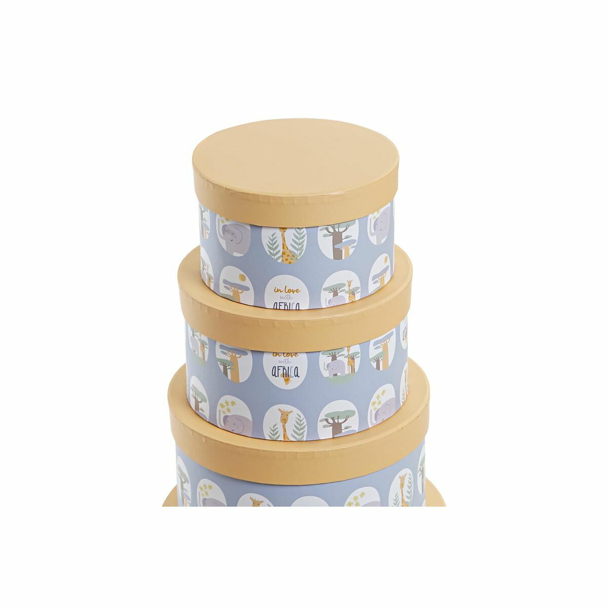Set di Scatole per Sistemare Impilabili DKD Home Decor animali Rotondo Azzurro Cartone (37,5 x 37,5 x 18 cm)