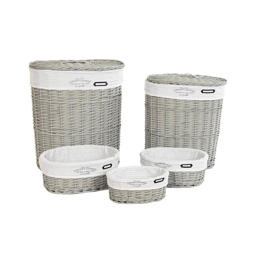 Set of Baskets DKD Home Decor White Grey wicker 51 x 37 x 56 cm 52 x 38 x 57 cm (5 Pieces)