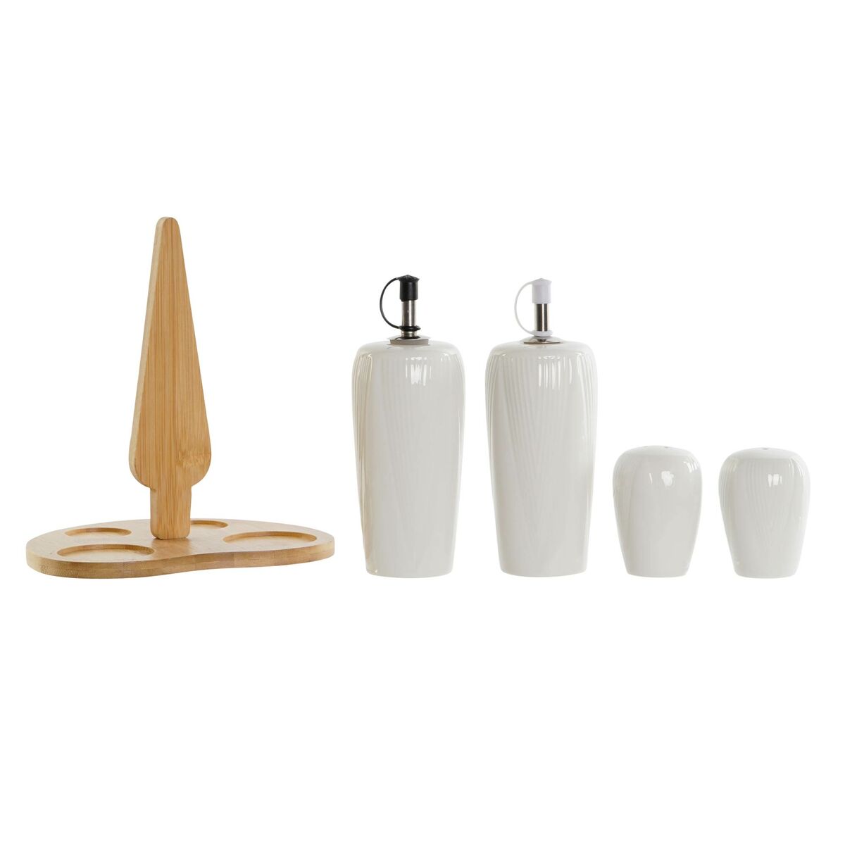Set per Condire DKD Home Decor Bianco Naturale Bambù Porcellana 18 x 15 x 20 cm 5 Pezzi
