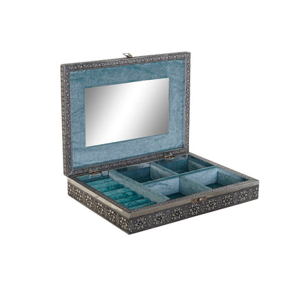 Jewelry box DKD Home Decor Silver Sky blue Wood Aluminium 27,5 x 20 x 5,4 cm