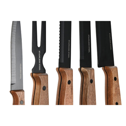 Knife Set Home ESPRIT Black Stainless steel Acacia 4 x 1 x 33 cm 6 Pieces