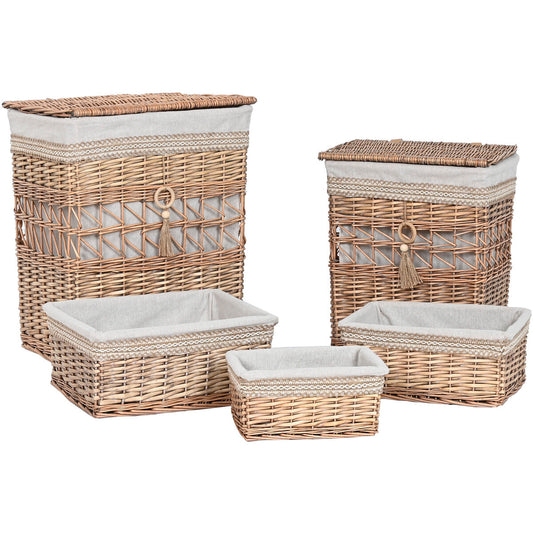 Laundry basket Home ESPRIT Beige Natural wicker Shabby Chic 47 x 35 x 55 cm 5 Pieces