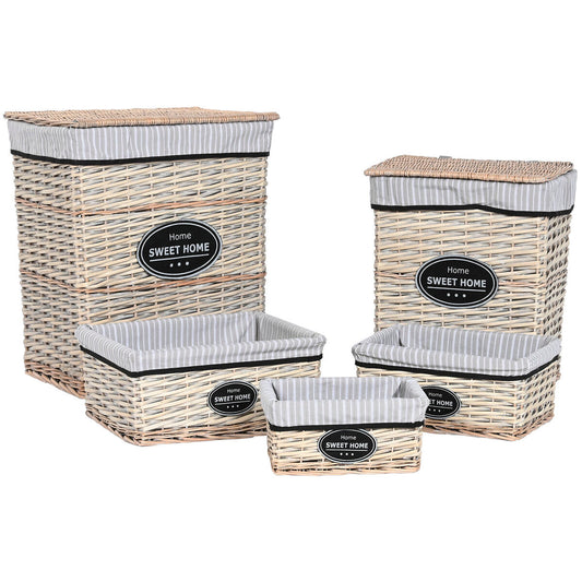 Laundry basket Home ESPRIT White Brown Black Grey Natural wicker Shabby Chic 47 x 35 x 55 cm 5 Pieces
