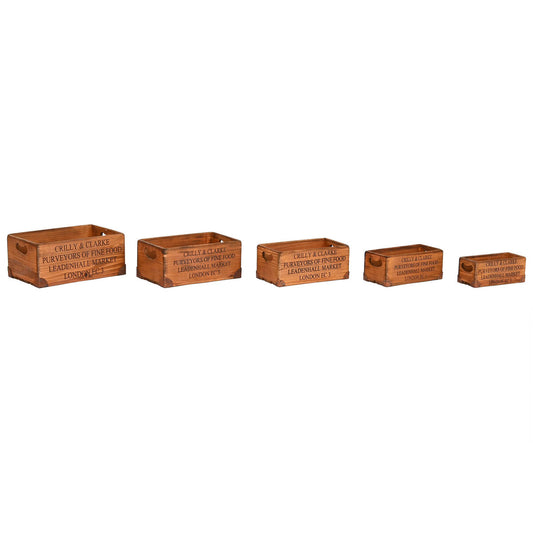 Storage boxes Home ESPRIT Brown Metal Fir wood 35 x 22 x 15 cm 5 Pieces