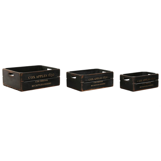 Storage boxes Home ESPRIT Cox Apples 1830 Black Fir wood 40 x 30 x 15 cm 3 Pieces