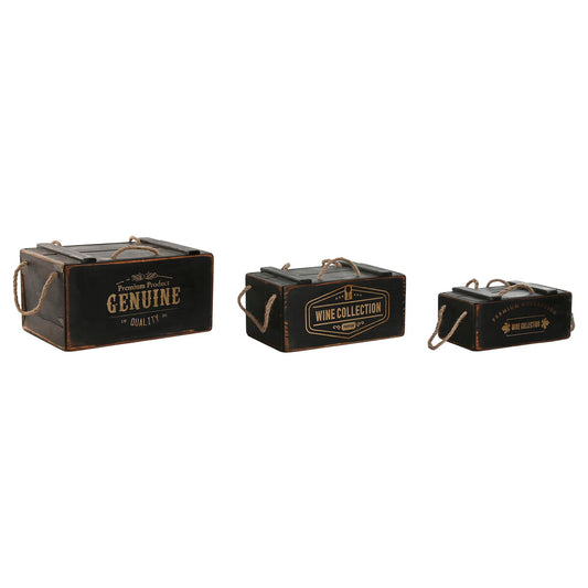 Storage boxes Home ESPRIT Black Fir wood 38 x 24 x 20 cm 3 Pieces
