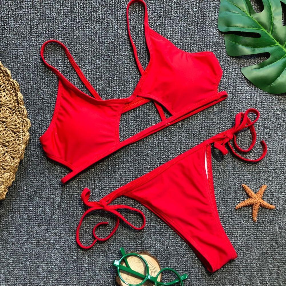 Acquista 2021 Costume da bagno bikini sexy a vita alta da donna con volant a righe