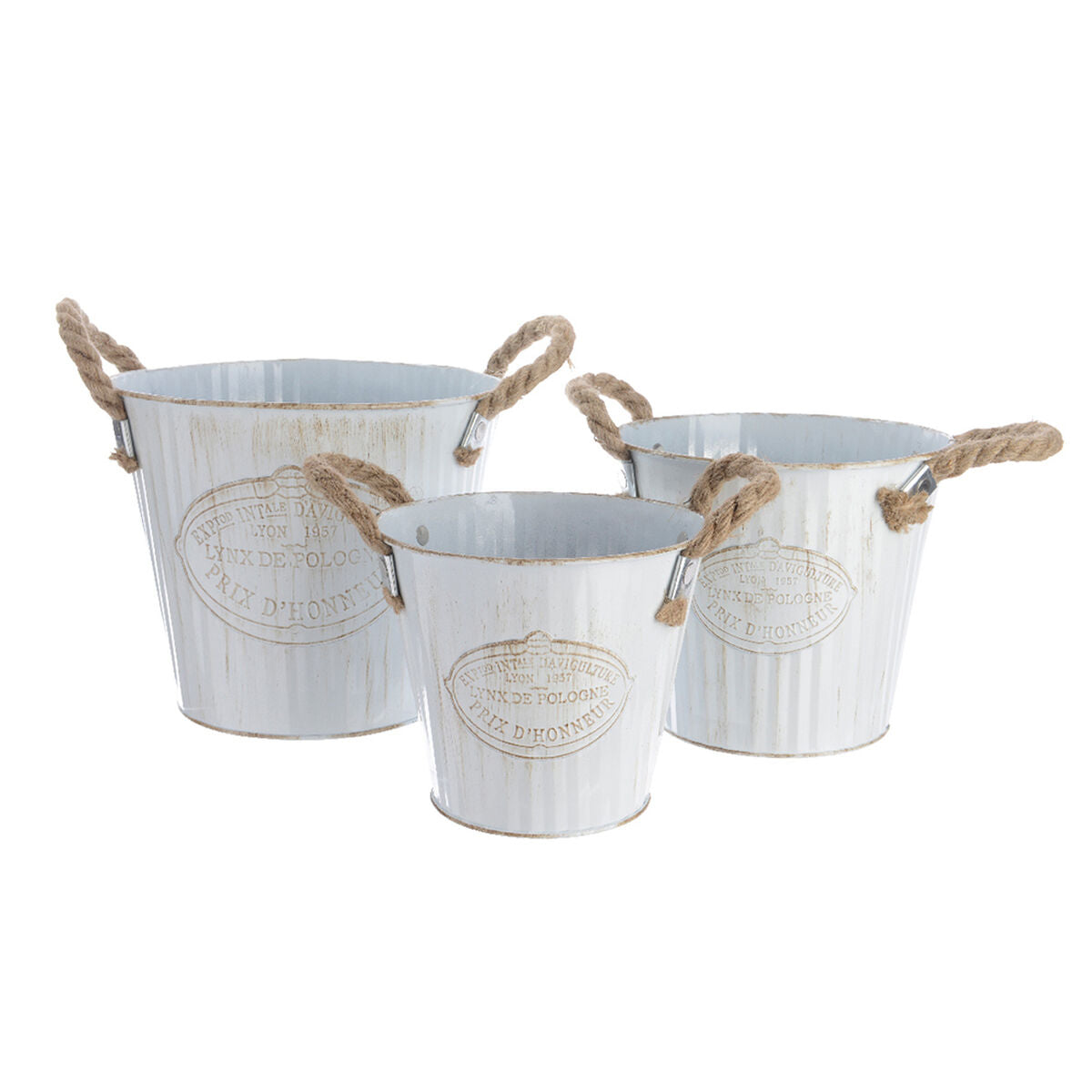 Set di vasi da fiori Decoris Bianco Metallo Corda Con manici (3 Pezzi)