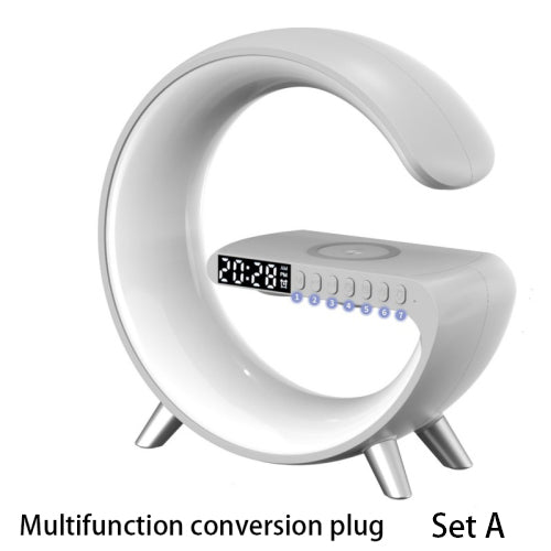 Lampada LED intelligente a forma di G. Altoparlante Bluetooth. Caricabatterie wireless. App per lampada d'atmosfera