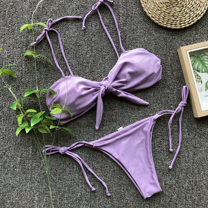 2021 Nuovo set bikini a due pezzi a vita bassa stampato con nodo