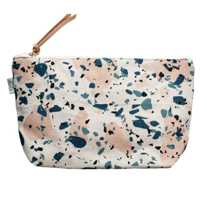 Borsa per cosmetici/trucchi in tela di cotone - Terrazzo Blue Peach II