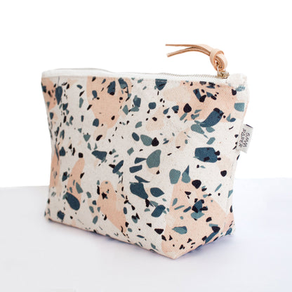Borsa per cosmetici/trucchi in tela di cotone - Terrazzo Blue Peach II