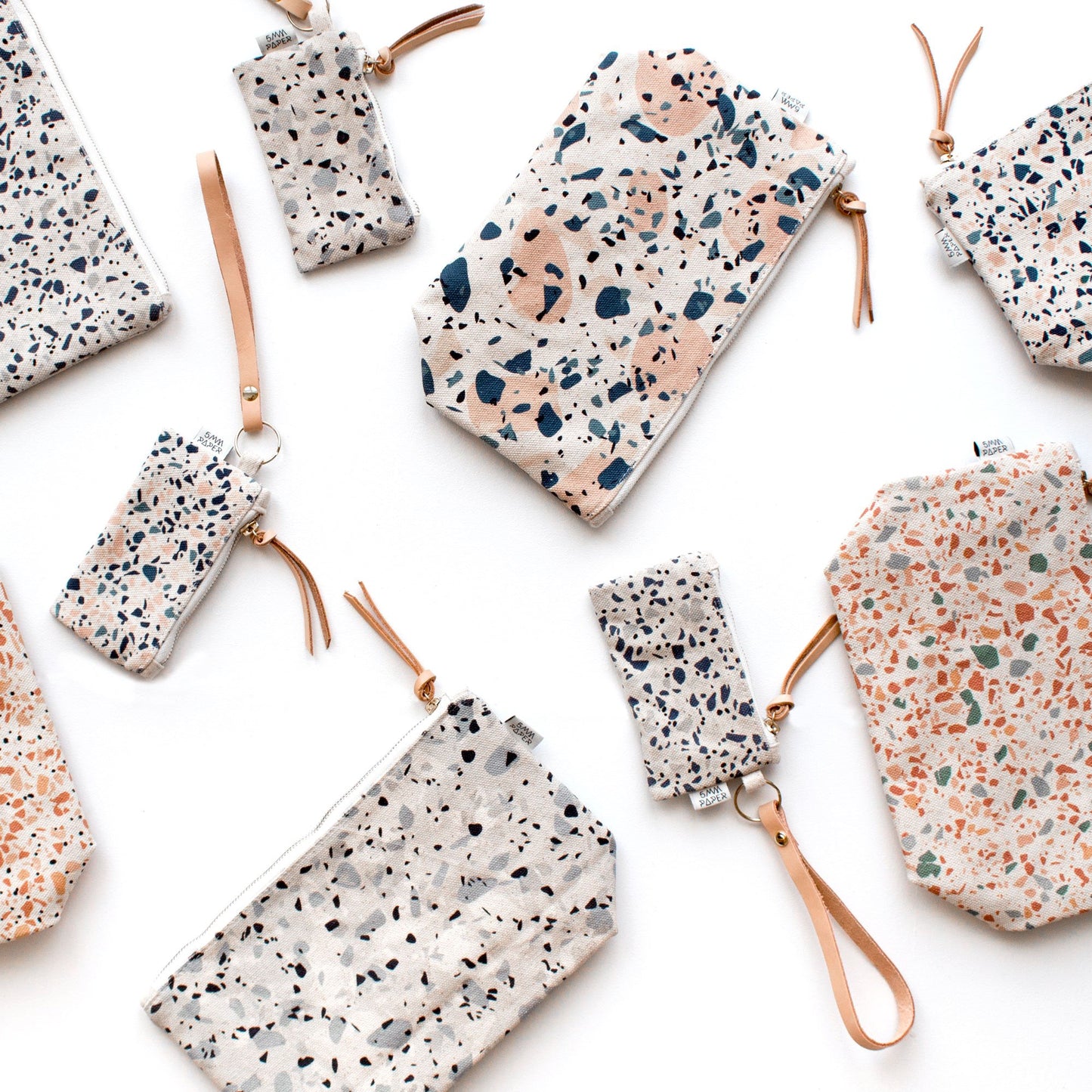 Borsa per cosmetici/trucchi in tela di cotone - Terrazzo Blue Peach II