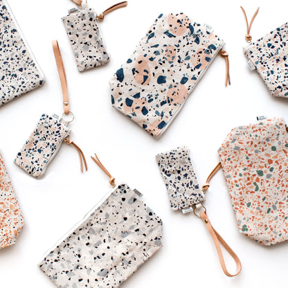 Borsa per cosmetici/trucchi in tela di cotone - Terrazzo Blue Peach II