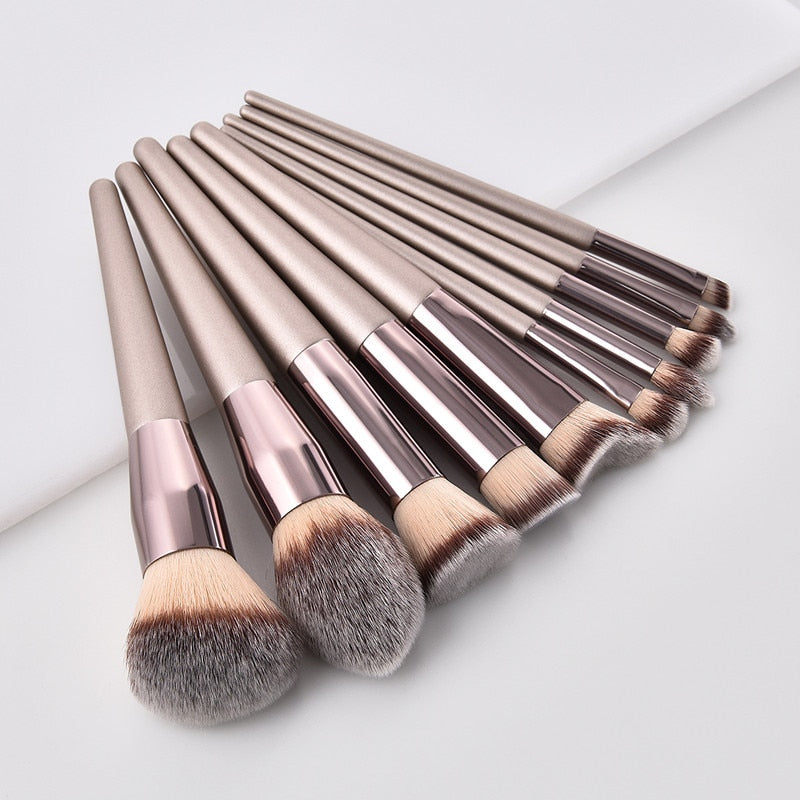 10pcs Champagne Makeup Brushes Set  Foundation Powder Blush Eyeshadow