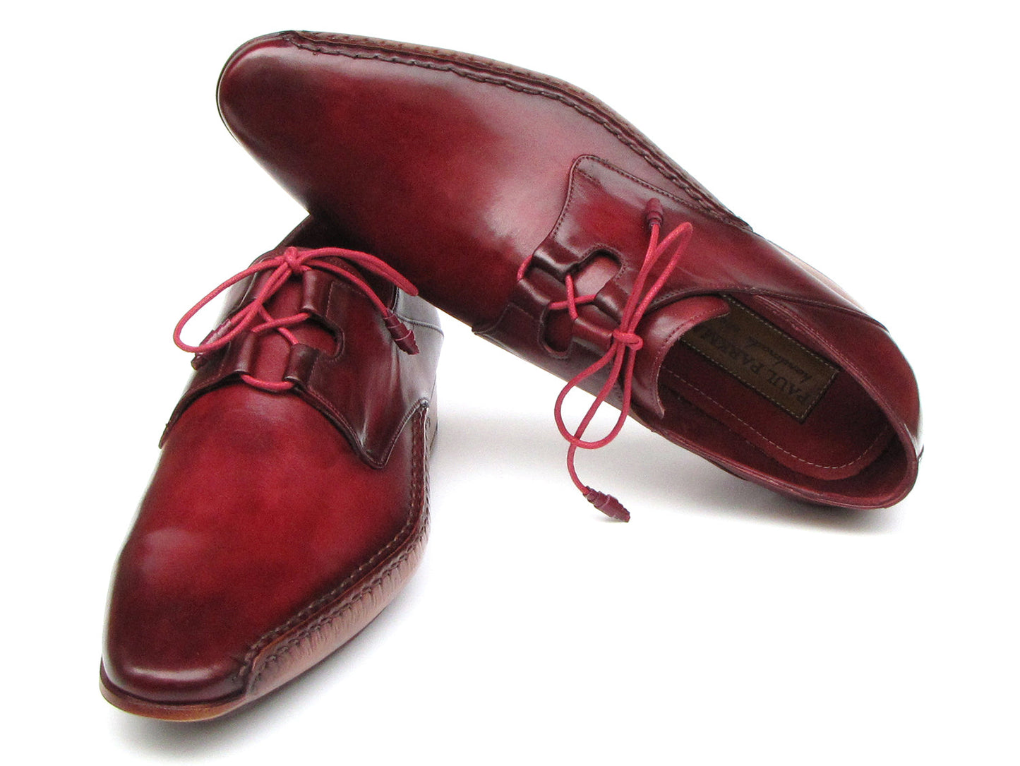 Paul Parkman Ghillie Scarpe con lacci cucite a mano Bordeaux (ID#022-BUR)