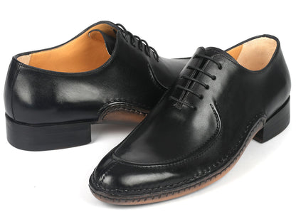 Paul Parkman Opanka Stitched Oxford da uomo in pelle nera con punta divisa